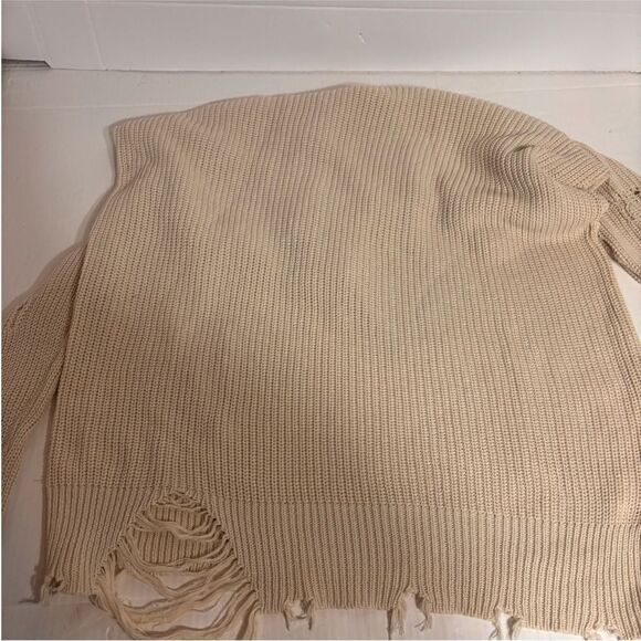 New Vintage Havana Oatmeal Women's Cold Shoulder Distressed Sweater size Small - Picture 6 of 13